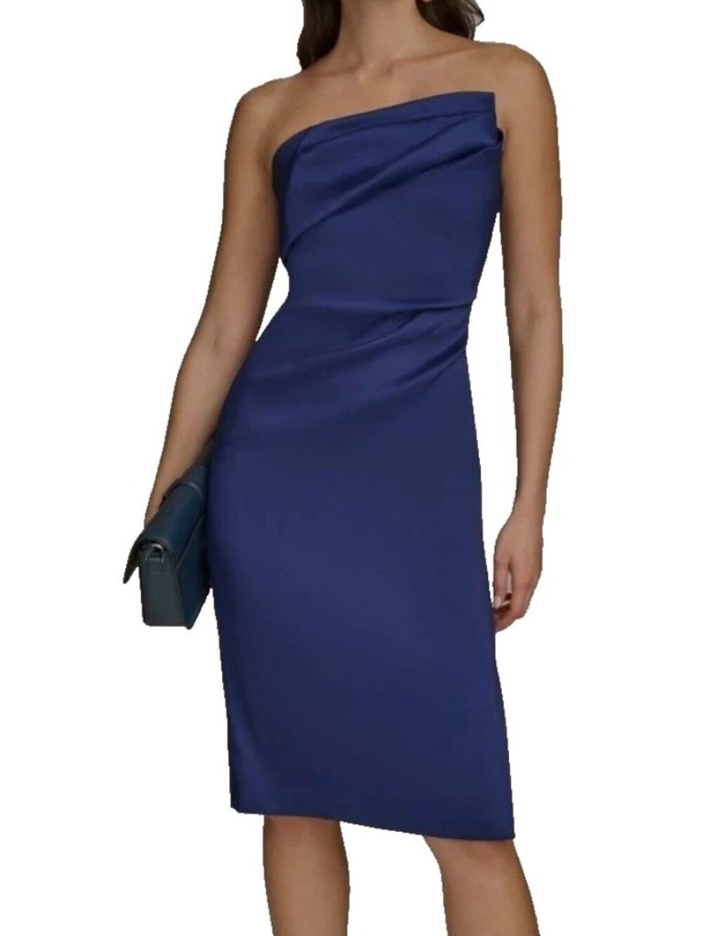 DKNY Navy Blue Asymmetric-Neck Strapless Dress